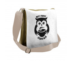 Owl Holds Mug Dots Messenger Bag