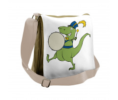 Happy Green Dinosaur Playing Messenger Bag