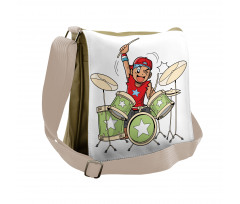 Cartoon Style Boy Drummer Messenger Bag