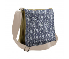 Slate Blue Stripes on Leaves Messenger Bag