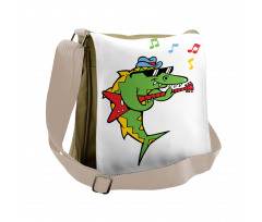 Crocodile Holding Guitar Messenger Bag
