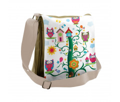 Owls on Tree with Dots Messenger Bag