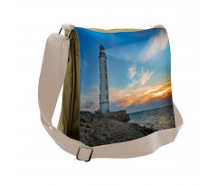 Lighthouse at Sunset Sea Messenger Bag