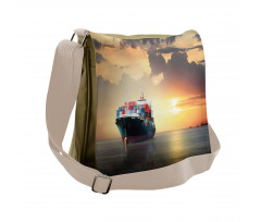 Cargo Ship at Sunset Photo Messenger Bag