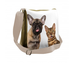 Cat and Dog Shocked Staring Messenger Bag