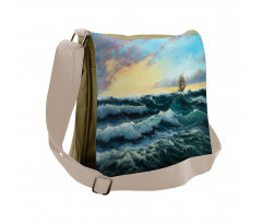 Ship in the Sea Painting Messenger Bag