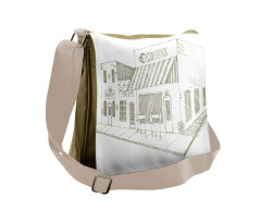 Urban Sidewalk Cafe Drawing Messenger Bag