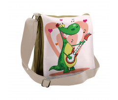 Hearts and a Happy Dinosaur Messenger Bag