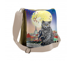 Musical Notes Cat Messenger Bag