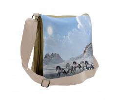 Snowy Day Wild Horse Messenger Bag