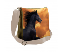 Galloping Friesian Horse Messenger Bag