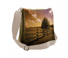 Rural Meadow Fence Sky Messenger Bag