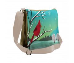 Bird on Snowy Branch Messenger Bag