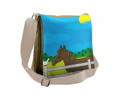 Farm Horse and Chicken Cartoon Messenger Bag