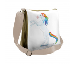 Reared up Horse Rainbow Mane Messenger Bag