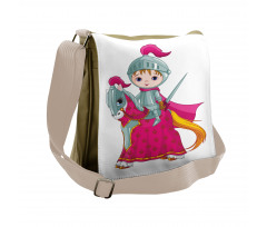 Knight Child on Horse Cartoon Messenger Bag