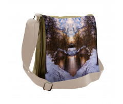 Snowy Winter Park Lake Messenger Bag