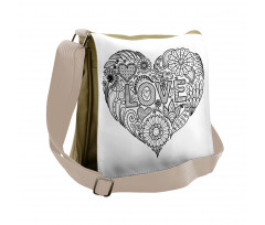 Love Uncolored Doodle Heart Messenger Bag