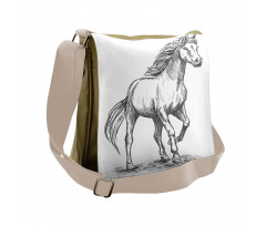 Sketchy Graphic of a Horse Messenger Bag