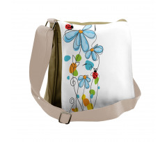 Cartoon Ladybugs Flowers Messenger Bag