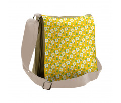 Flowers Buds Leaves on Dots Messenger Bag