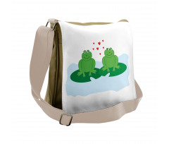 Cartoon 2 Frogs in Romance Messenger Bag