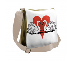 Couple Swans Lake Hearts Art Messenger Bag