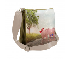 Pigs Trees Clear Sky Motif Messenger Bag