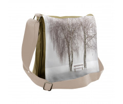 Snowy Bench in the Park Messenger Bag