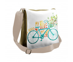 Blue Bike with Flowers Messenger Bag