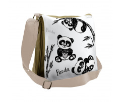 Hand Drawn Panda Poses Messenger Bag