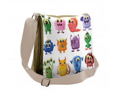 Cartoon Aliens Monsters Messenger Bag