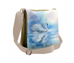 Swan in Hazy River Art Messenger Bag