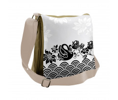 Black Swans and Flowers Messenger Bag