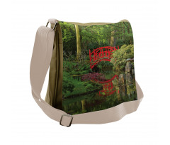 Chinese Bridge in a Forest Messenger Bag