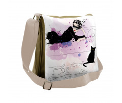 Girl and Cat Messenger Bag