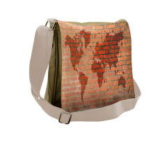 World Map on Brick Wall Messenger Bag