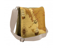 Old Map with Ship Compass Messenger Bag