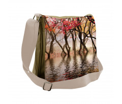 Fall Season River with Trees Messenger Bag