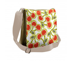 Cherry and Leaves Pattern Messenger Bag