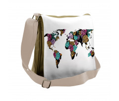 World Map Flowers Messenger Bag