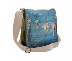 Wooden Fish Shell on Net Messenger Bag