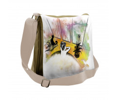 Girl and Cat in Bath Messenger Bag
