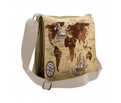 Retro Sketch World Map Messenger Bag