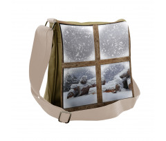 Rustic Snowy Woodsy Frame Messenger Bag
