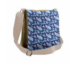 Feather and Wavy Design Messenger Bag