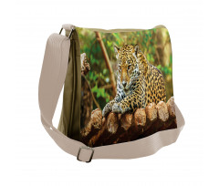 Jaguar on Wood Wild Feline Messenger Bag