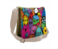 Colorful Doodle Monsters Messenger Bag