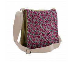 Pink Hibiscus Modern Leaf Messenger Bag