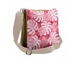 Monstera Leaves Blossoms Messenger Bag